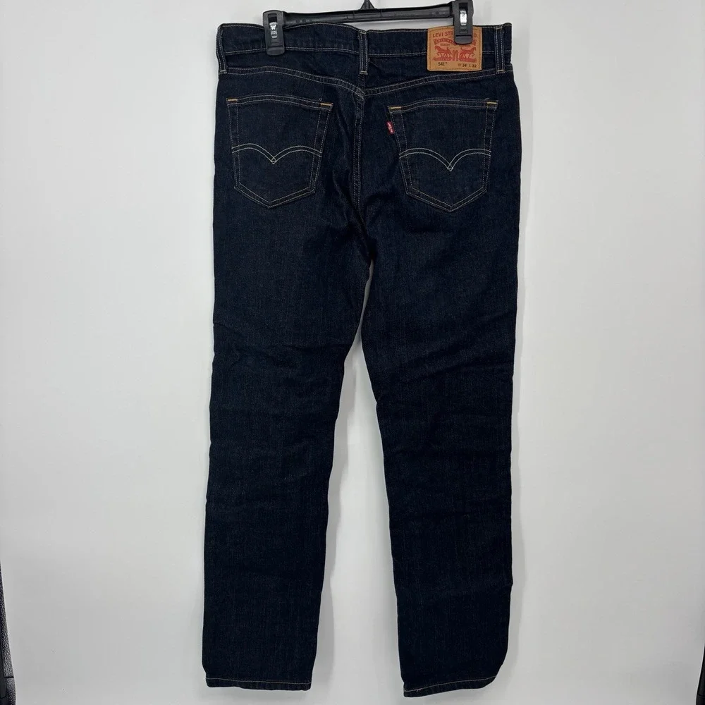 Levis 541 Dark Wash Straight Leg Blue Denim Jeans Mens 34x32 Cotton Blend